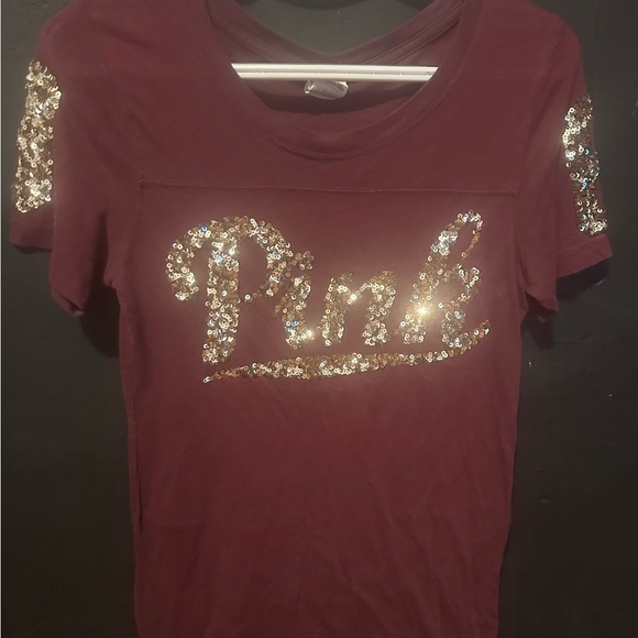 PINK Victoria's Secret Tops - PINK Victoria's Secret Burgundy Sequin Tee